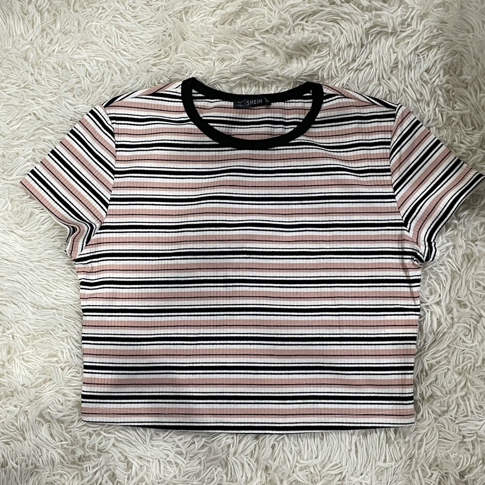 Shein striped ribbed cropped tee